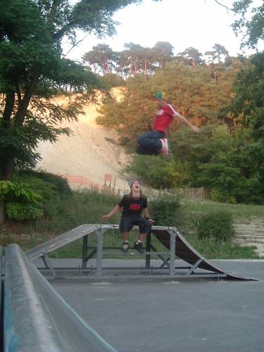 avez vous déja vu ???......................... un vagin en roller (bruno) passé o dessu dune tete de bite (moi)entransfere dan un skatepark!!!!alor?????